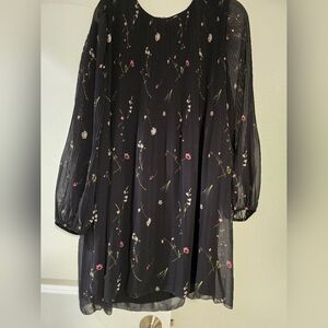 WILFRED Floral Black Sheer Dress (Aritzia)